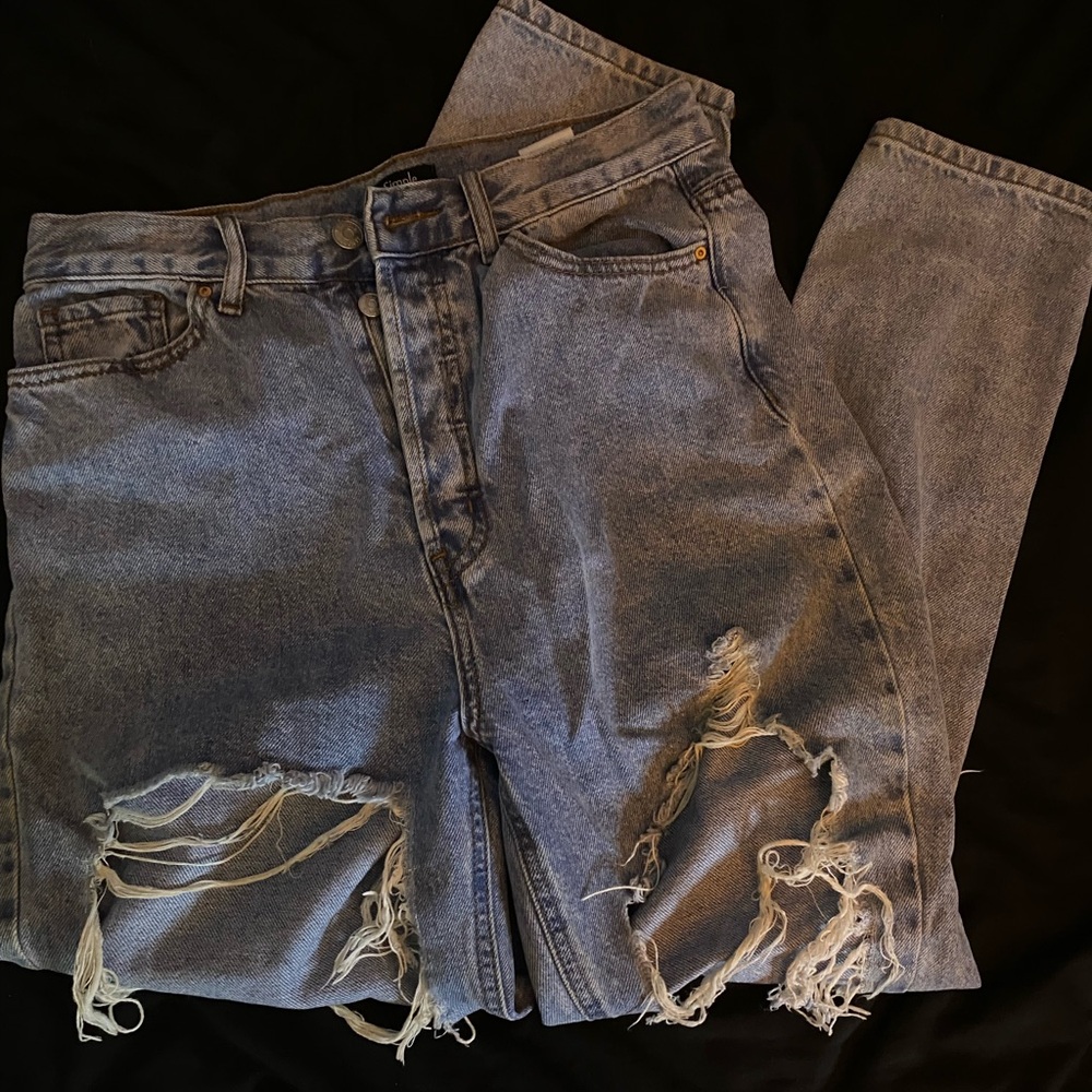 High rise, straight leg ripped jeans, Simple Society.